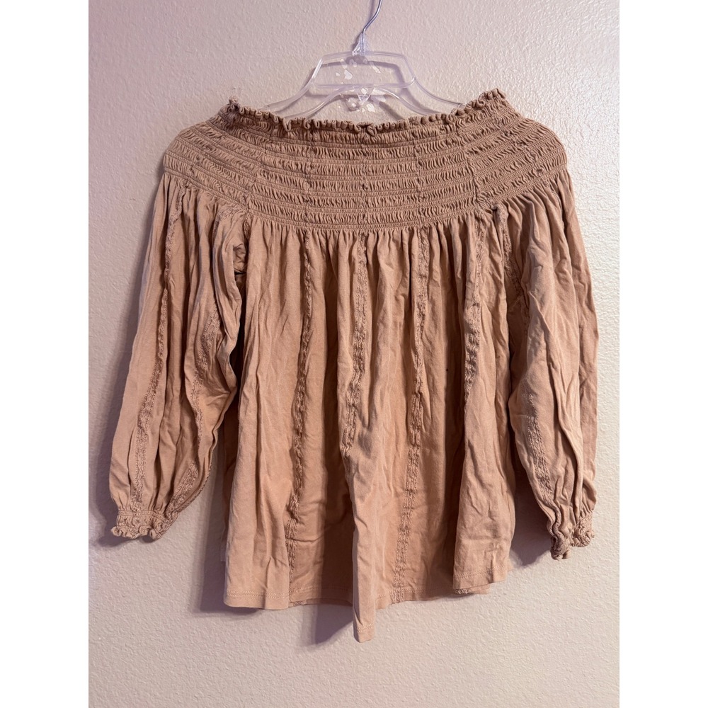 Lauren Ralph Lauren Womens Tan Smocked Off The Shoulder‎ Blouse Size M